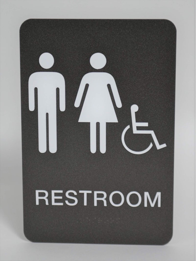 Unisex & Gender Neutral ADA Restroom (Bathroom) Modern Chic Signs w/Braille - Graphite/White